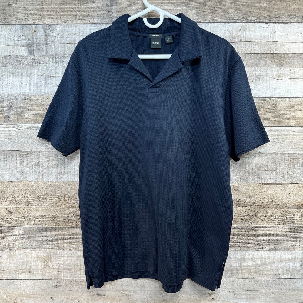 BOSS Hugo Boss Pye Modern Camp Collar Polo Shirt Black Mercerised XL